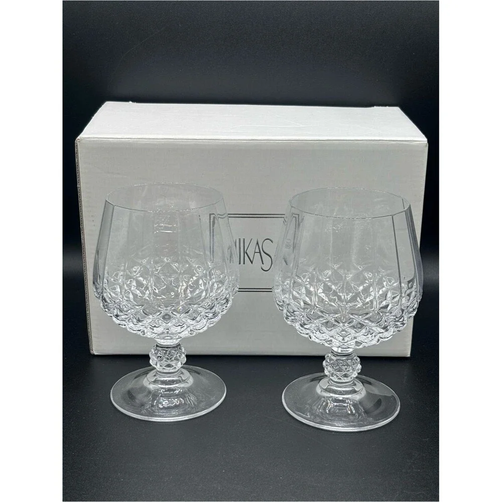 Pair Of (2) Elegant Glass Mikasa Arctic Light Crystal Brandy Snifters 5 3/4in